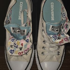 Converse  White Low Top Sneakers with Multicolor Heart Lining